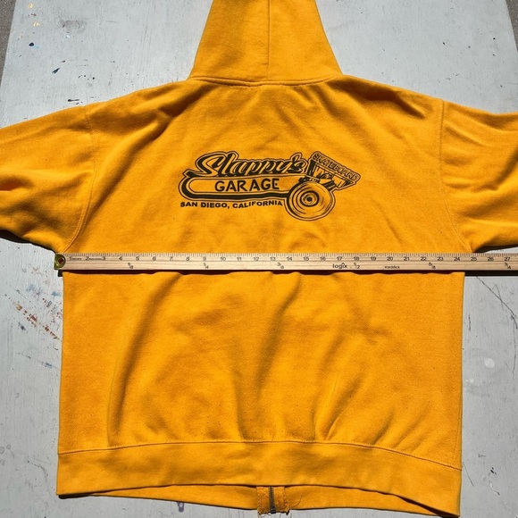 Men's Slappy's Garage Hoodie Yellow Spell-Out L Skateboard San Diego Half Pipe - Picture 12 of 15